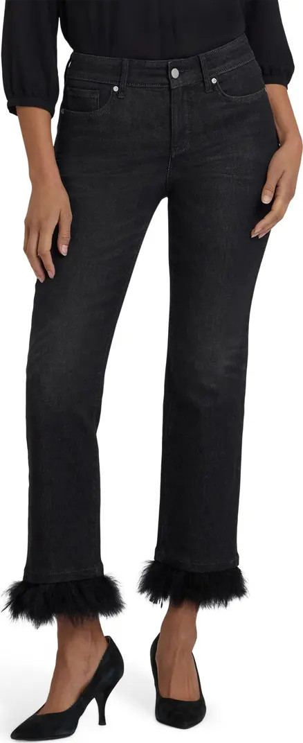 NYDJ Marilyn Feather Trim Ankle Straight Leg Jeans | Nordstrom | Nordstrom