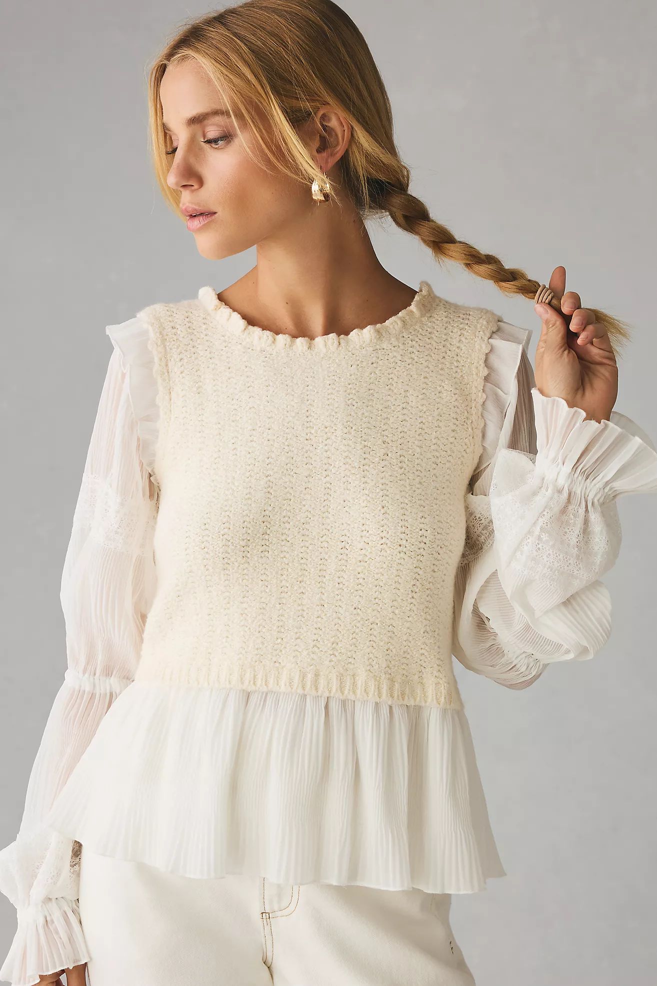 By Anthropologie Ruffle Twofer Sweater Blouse | Anthropologie (US)