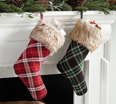 Faux Fur Plaid Stockings | Pottery Barn (US)