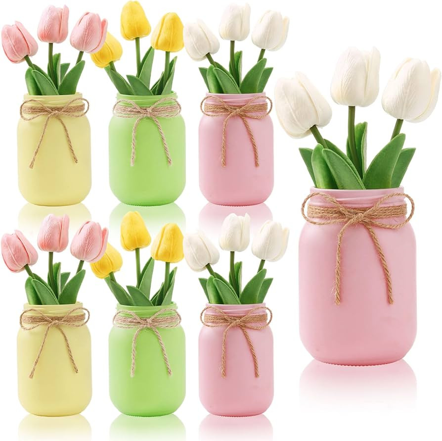 Lyrow 6 Pack Spring Decorations for Home Easter Centerpieces for Tables Tulips Mason Jar Artifici... | Amazon (US)