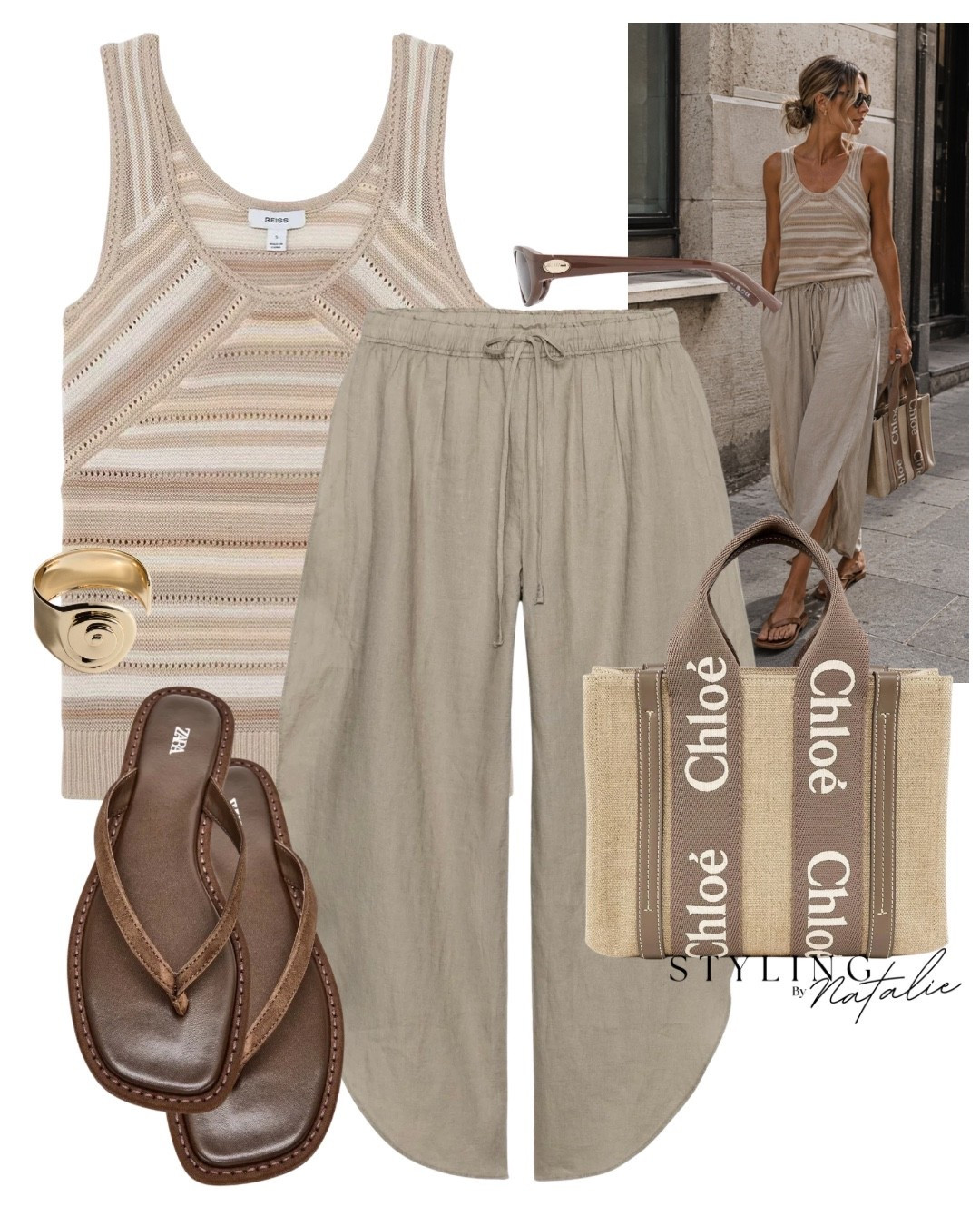 Heatwave style-  Comfy breezy floaty trousers. 
Neutral outfit, Stripe knit way too and flowy split leg linen trousers, suede thong sandals and Chloe tote bag, everyday style, Zara outfit, drawstring trousers, Reiss, le specs sunglasses, holiday outfit.

#LTKsummer #LTKuk #LTKeurope