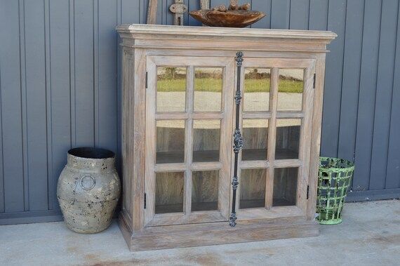 Rustic Farmhouse Glass Two Door Cabinet Storage | Etsy (US)