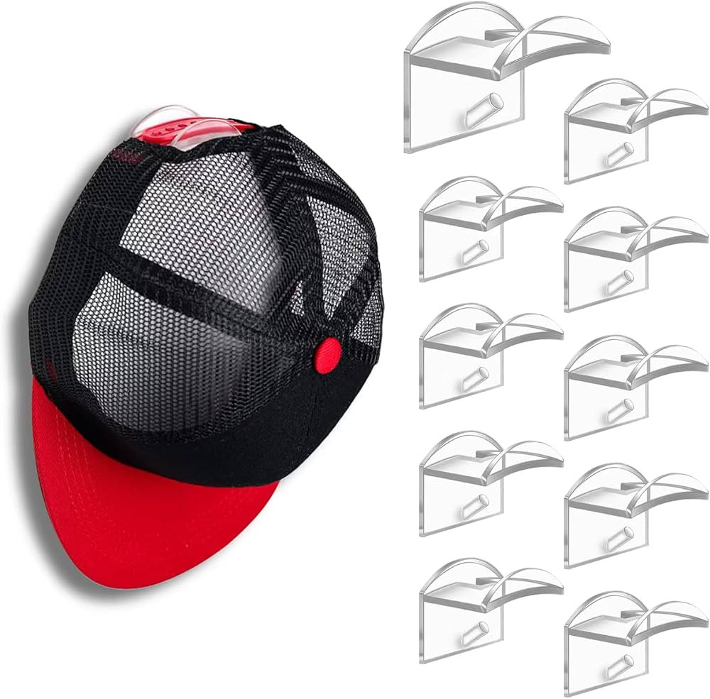 Adhesive Hat Hooks for Wall (10-Pack) - Minimalist Hat Rack Design, Strong and no Drilling, Hat S... | Amazon (US)