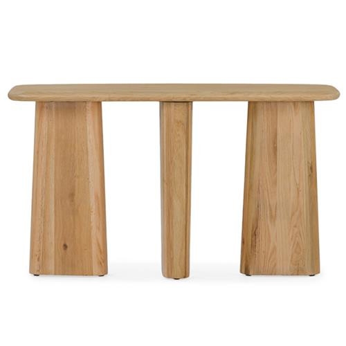 Laura Rustic Lodge Brown Oak Wood Round Edge Console Table | Kathy Kuo Home