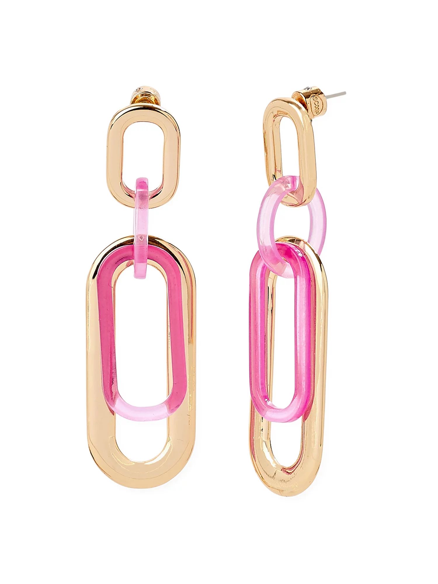 Scoop Women’s Pink Resin and 14K Gold Flash-Plated Link Drop Earrings - Walmart.com | Walmart (US)