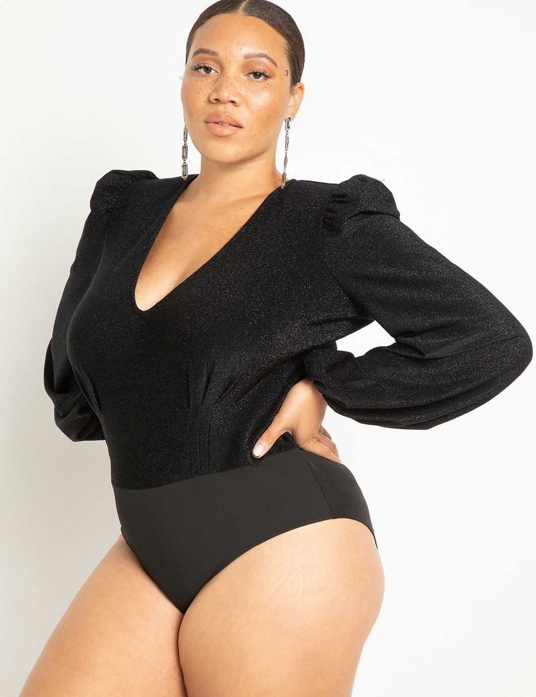 Sparkly V-Neck Bodysuit | Eloquii
