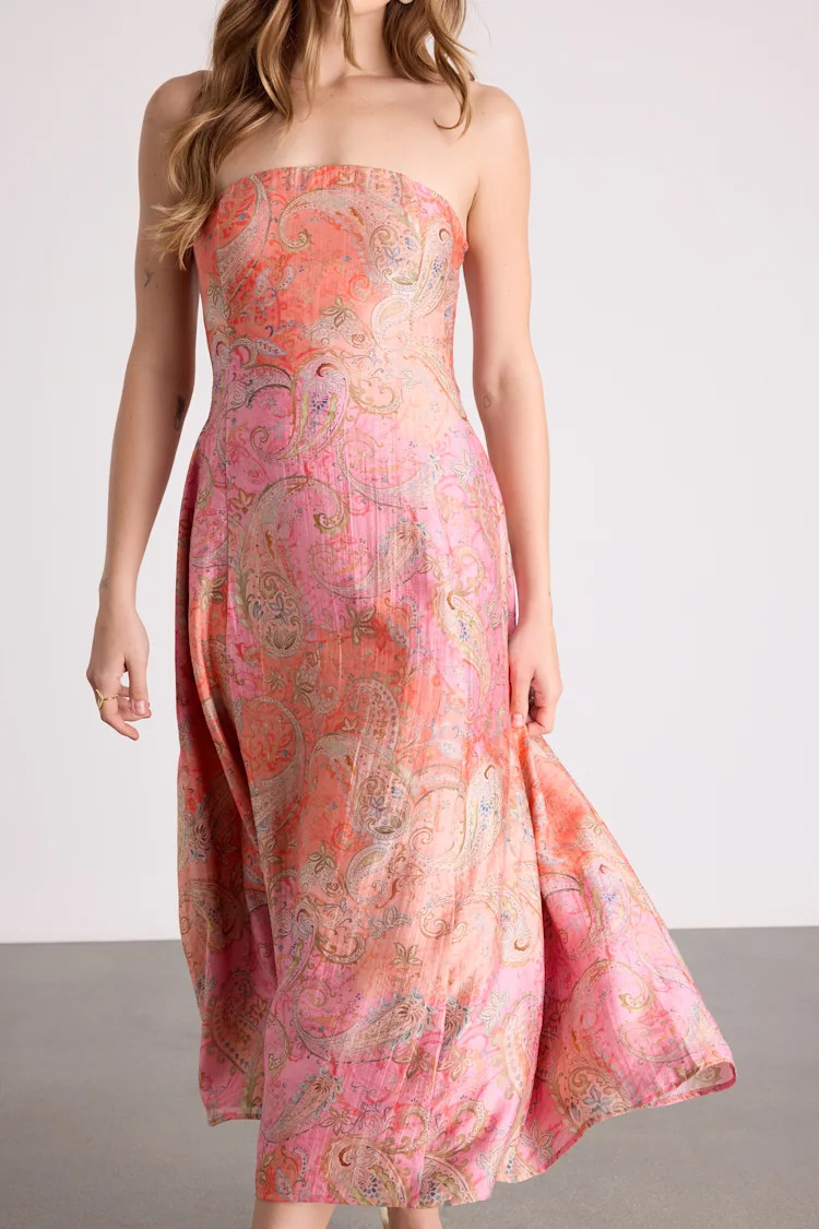 Lexis Pink Multi Boho Print Lace-Up Midi Dress | Lulus