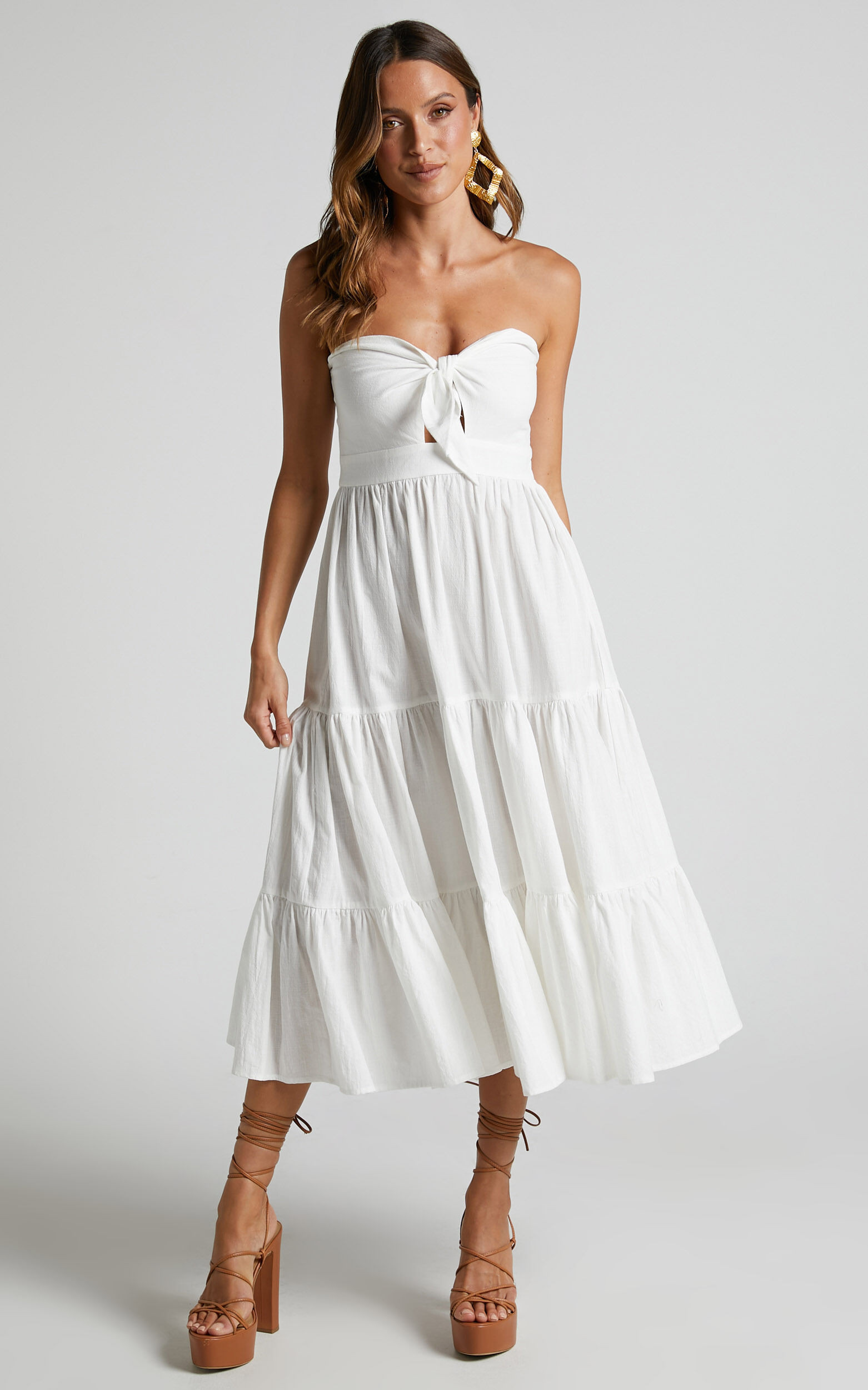 Janiellay Strapless Tiered Maxi Dress in Ivory | Showpo (US, UK & Europe)