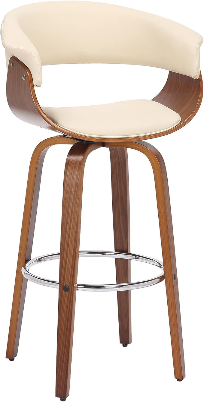 Armen Living Julyssa Mid Century Modern Swivel Bar Stool for Kitchen Island Counter in Cream Faux... | Amazon (US)