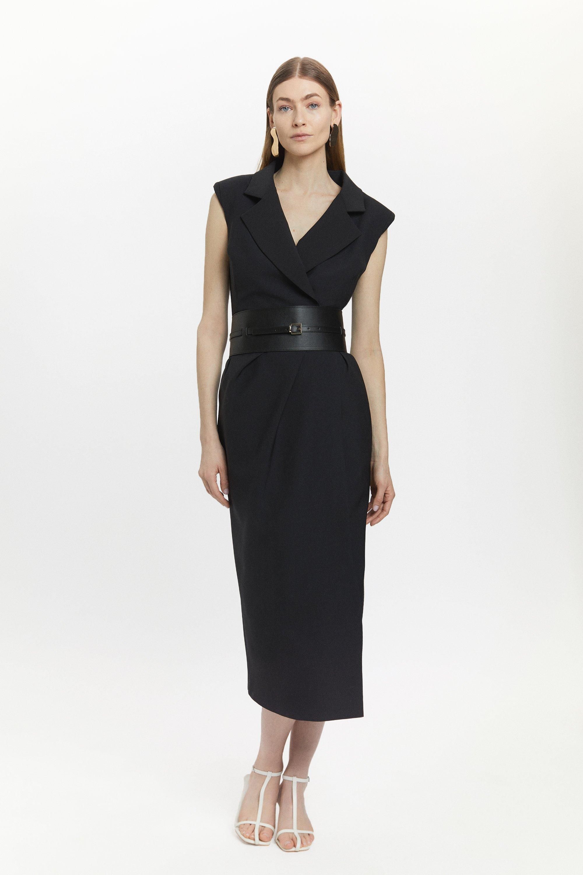Wool Blend Statement Belted Midi Dress | Karen Millen US