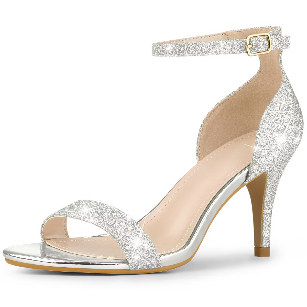 Perphy Women's Glitter Open toe Ankle Buckle Strap Stiletto Heel Sandals | Target