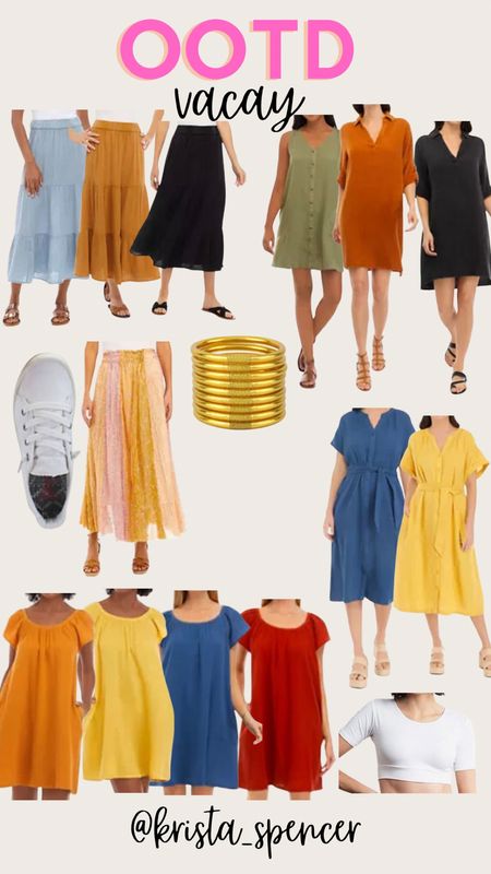 Linking vacation outfits. Dresses. Jewelry. Skirt. Shoe. Vacay. Bangles  

#LTKunder50 #LTKsalealert #LTKstyletip