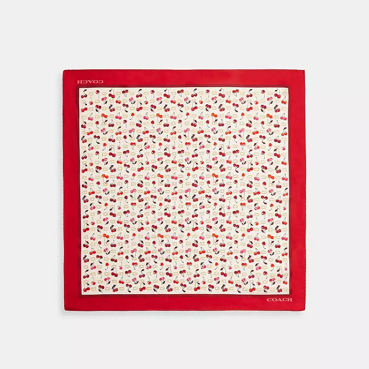 Sculpted C Cherries Print Silk Bandana | Coach Outlet US