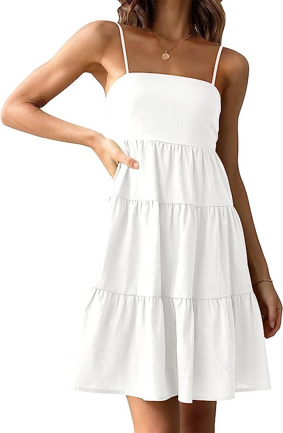 ANRABESS Women's Summer Mini Dress Casual Boho Sleeveless Spaghetti Strap Flowy Tiered Short Beac... | Amazon (US)