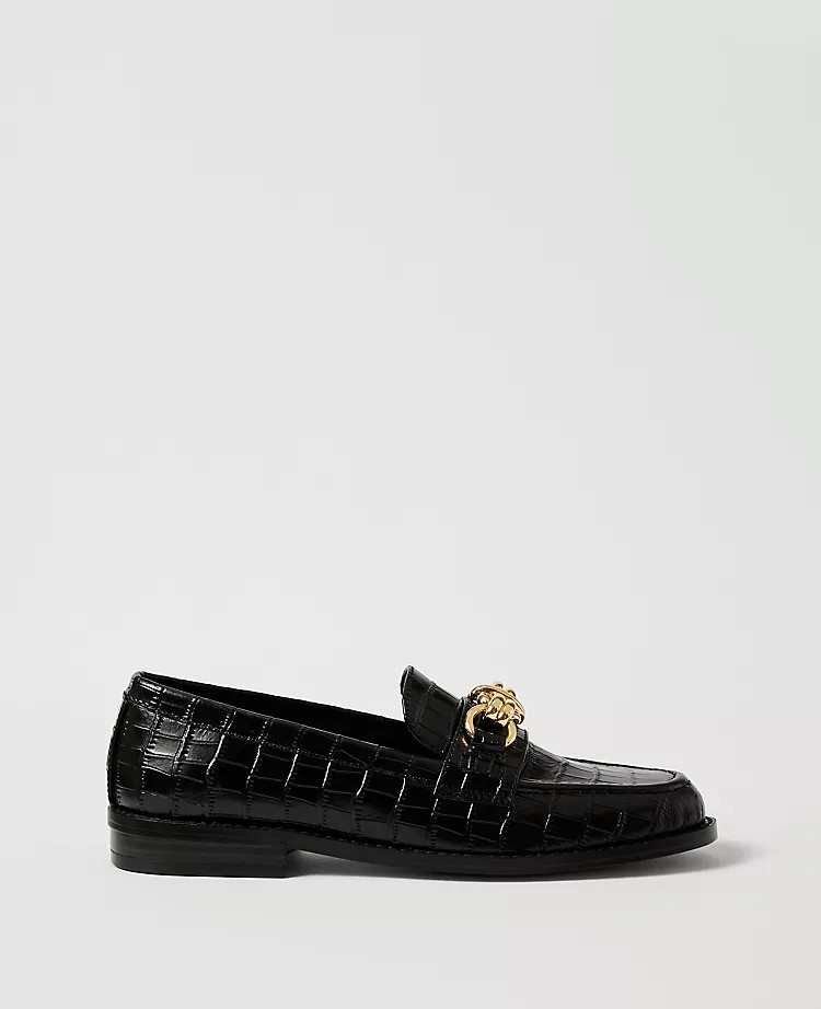 Hardware Embellished Croco Loafer | Ann Taylor