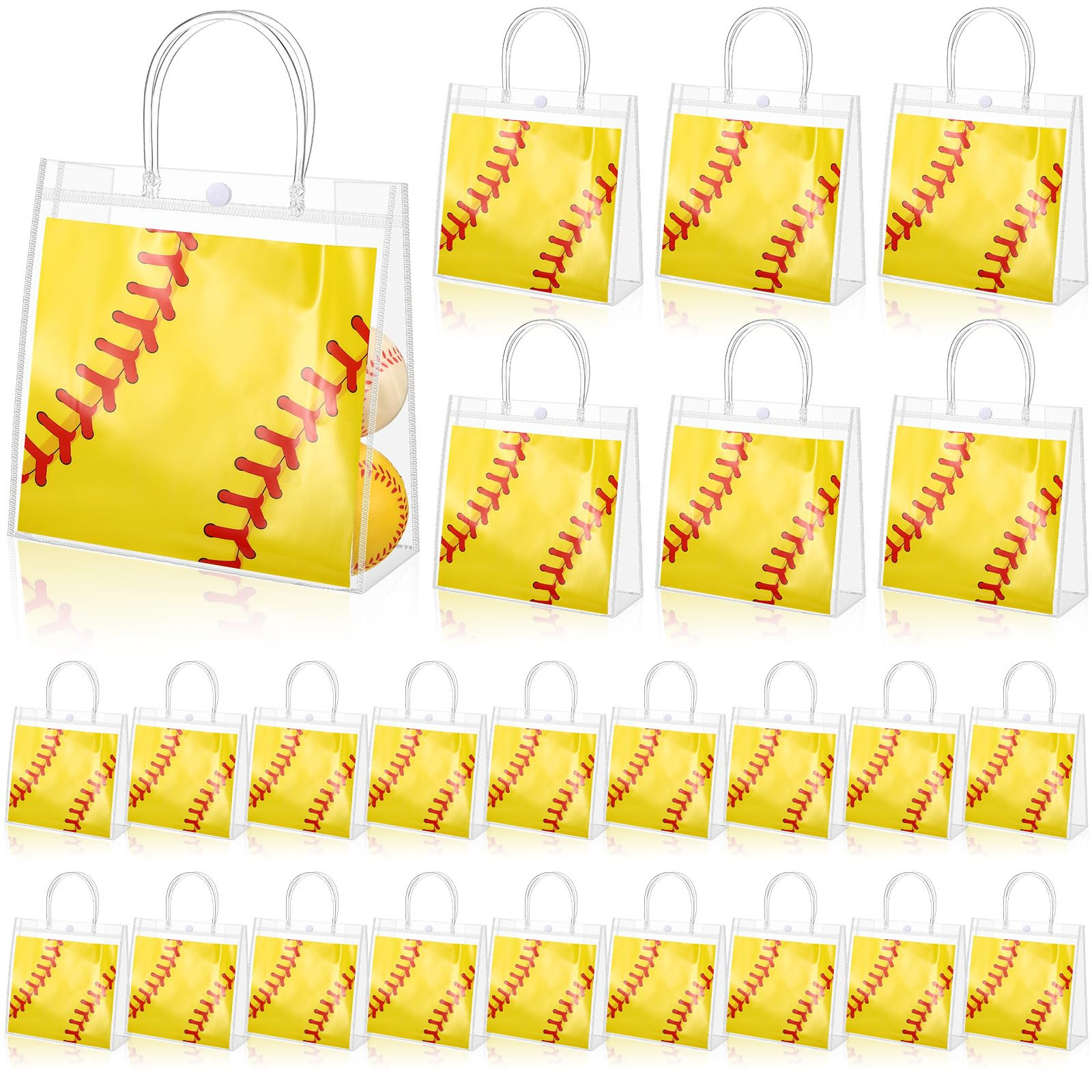Sweetude 24 Pieces Softball Gift Goodie Bags with Handles 8x8x3.15 Inch PVC Softball Theme Party Favor Clear Treat Bags Bulk for Sports Party Competition Team Birthday Gifts | Amazon (US)