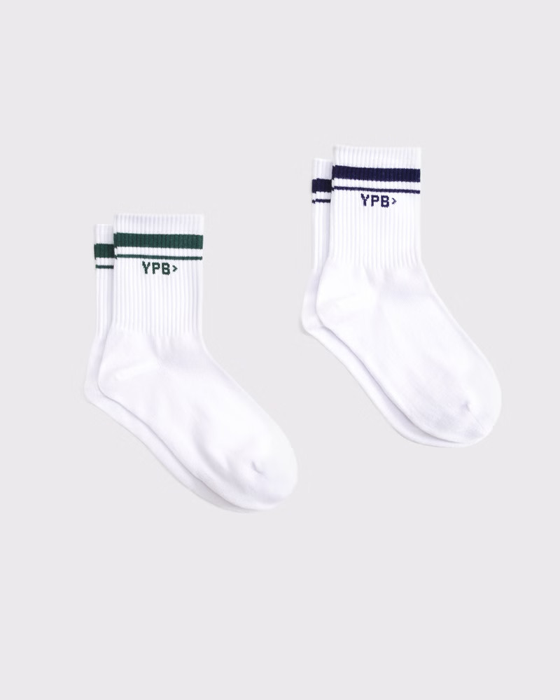 Abercrombie & Fitch Men's 2-Pack YPB Active Crew Socks in Navy And Green Stripe - Size 1 SIZE | Abercrombie & Fitch (US)
