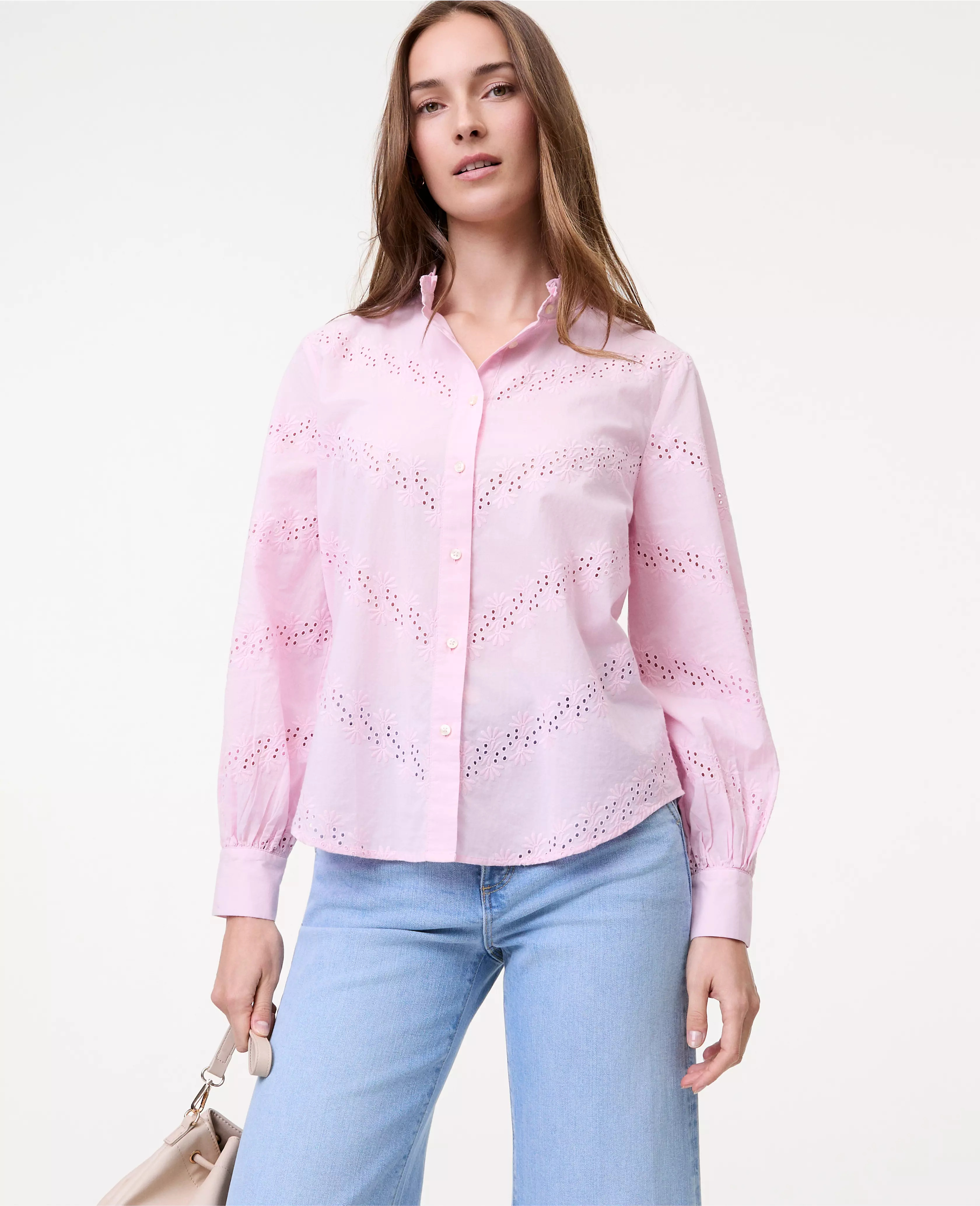 Weekend Collection Eyelet Ruffle Collar Shirt | Ann Taylor