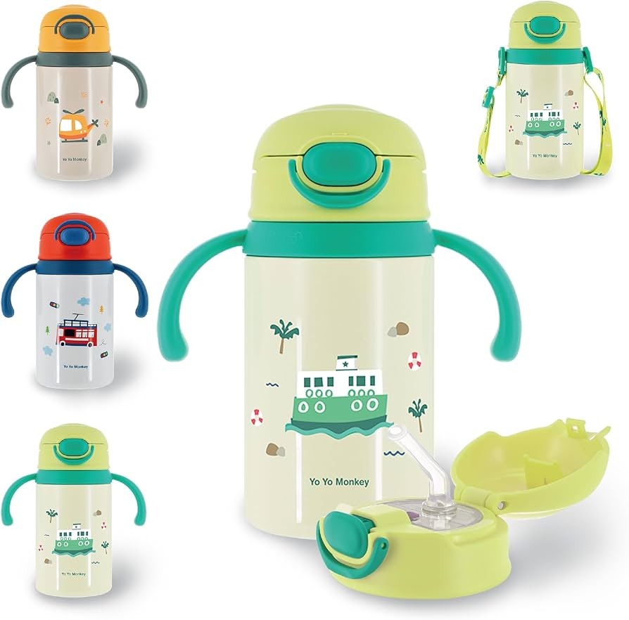 Yo Yo Monkey Kid Insulated Water Bottle Stainless Steel for School, Toddler Water Bottle with Str... | Amazon (US)