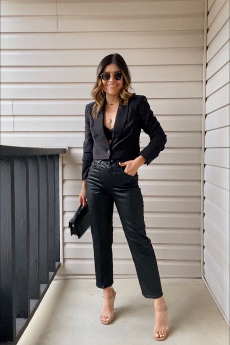 Obsessed with these faux leather pants via Express! The crop blazer is a must-have for fall! Take $30 off $100 right now! 

#LTKunder100 #LTKstyletip #LTKsalealert