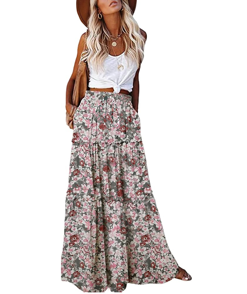 EARKOHA Womens Casual High Waist Tie Paisley Print Long Maxi Skirt with Pockets | Amazon (US)