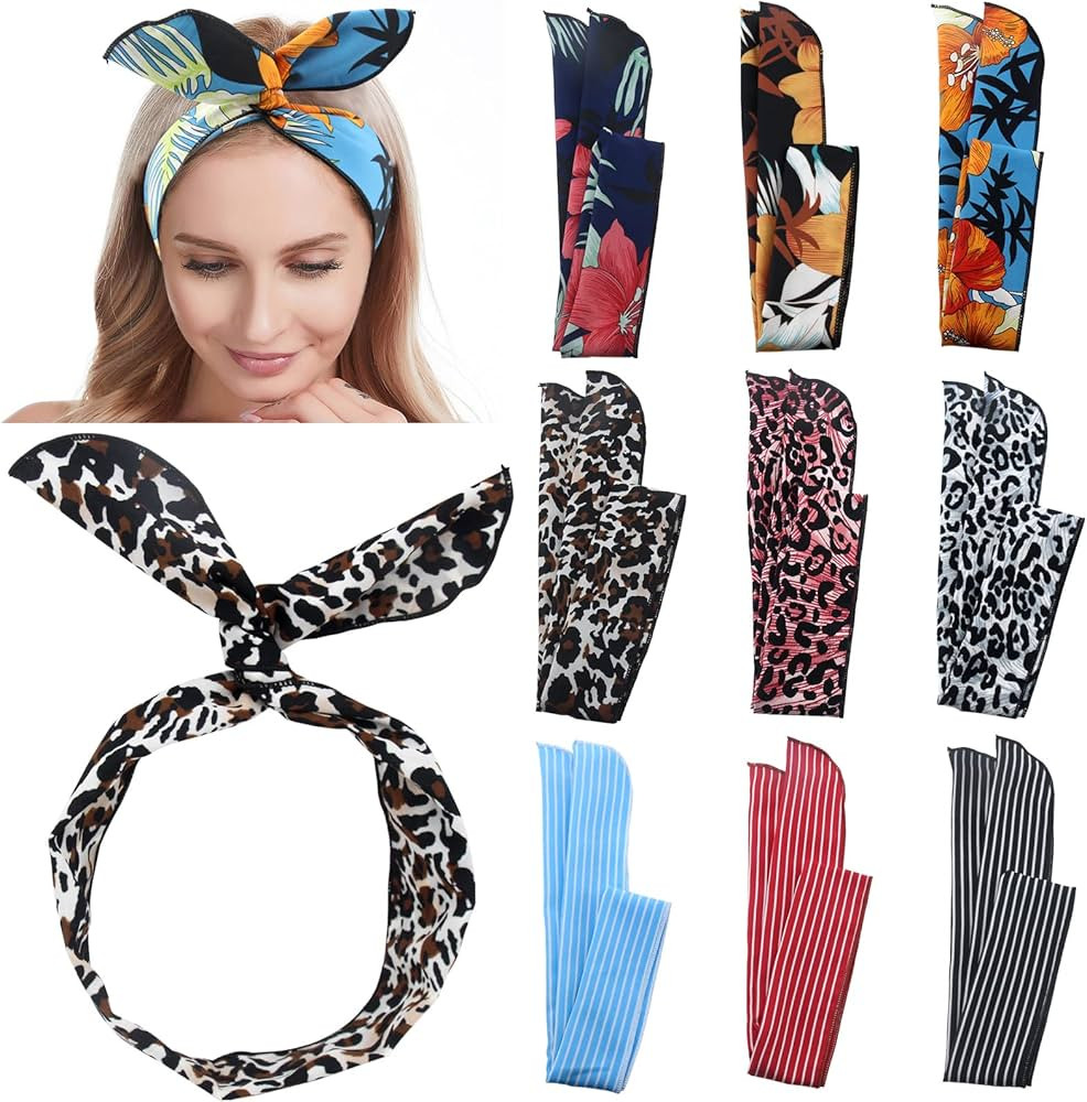 Women Cheetah Print Wire Headband Rabbit Ears Hairband Wired Hair Tie Scarf Head Wrap/Assorted 9 ... | Amazon (US)