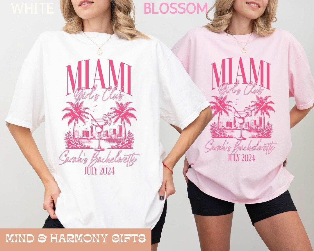 Custom Miami Bachelorette Shirts, Personalized Beach Bash Tshirts Girls Club Comfort Colors Pink ... | Etsy (US)