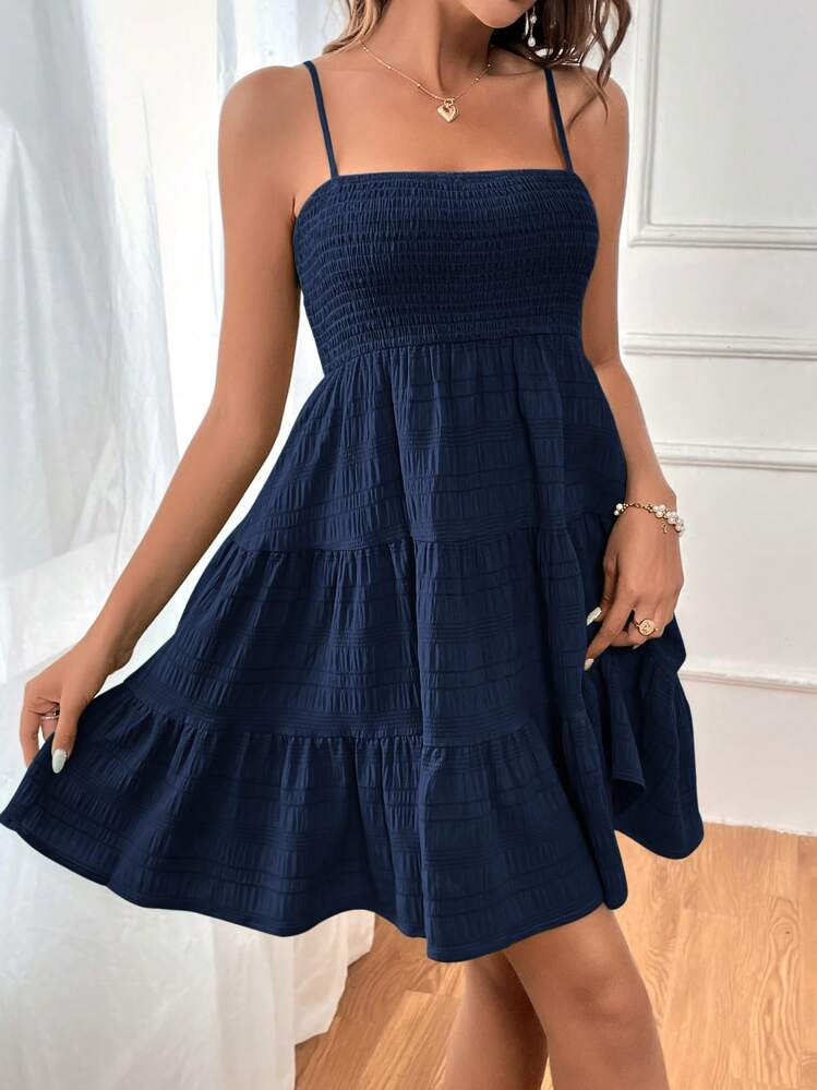 Soleia Women's Solid Color Ruffled Hem Spaghetti Strap Dress,Summer Dresses For Women | | SHEIN