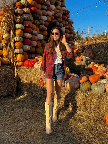 Pumpkin patch outfit! Fall style. Flannel fits oversized- wearing my true XS. Sized up .5 in the boots. 

#LTKHalloween #LTKCon #LTKSeasonal