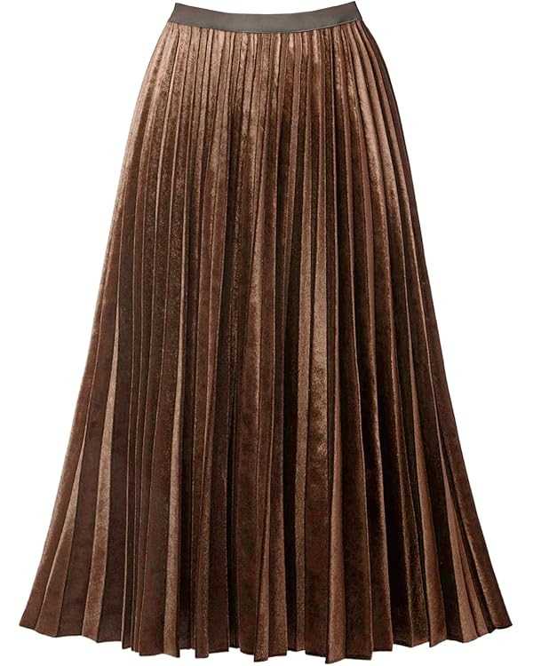 GOOBGS Women's Pleated A-Line High Waist Swing Flare Midi Skirt | Amazon (US)