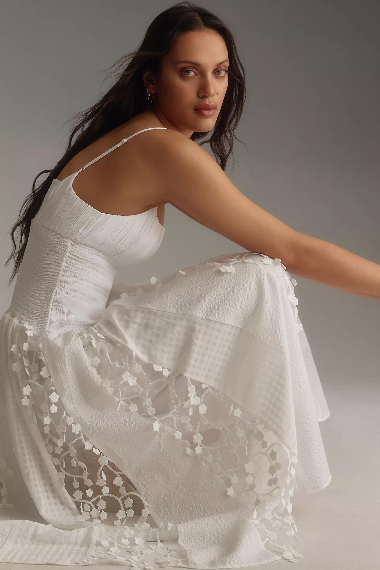 Maeve Sleeveless Embellished Smocked Midi Dress | Anthropologie (US)
