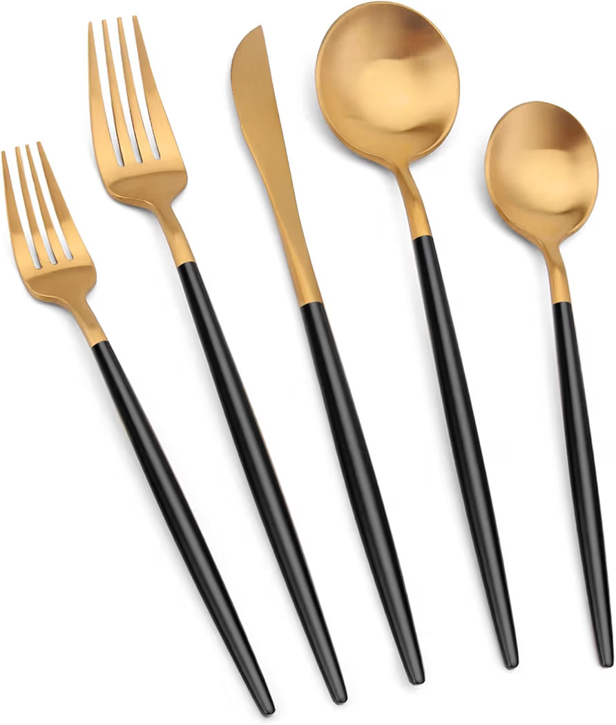 Matte Gold Silverware Set with black handle, Vanys 30 Piece Stainless Steel Cutlery Flatware Set,... | Amazon (US)