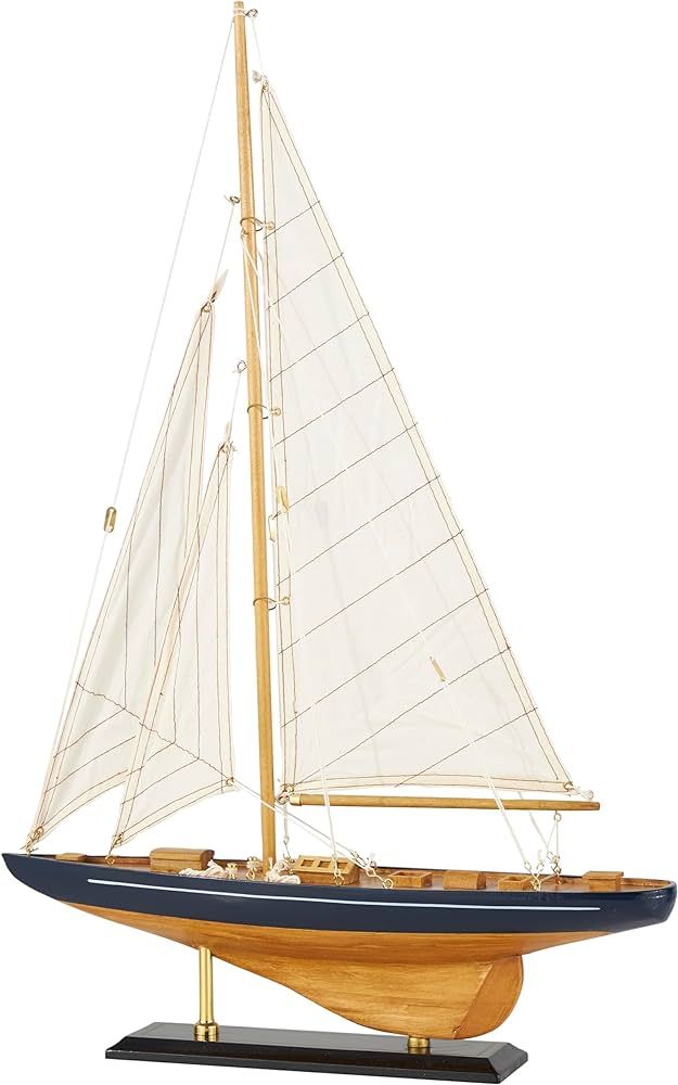 Deco 79 Wood Sail Boat Sculpture with Lifelike Rigging, 17" x 4" x 21", Beige | Amazon (US)