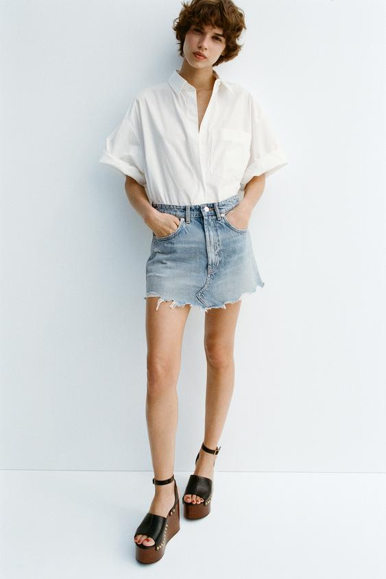 TRF DENIM RIPPED MINI SKIRT | Zara UK