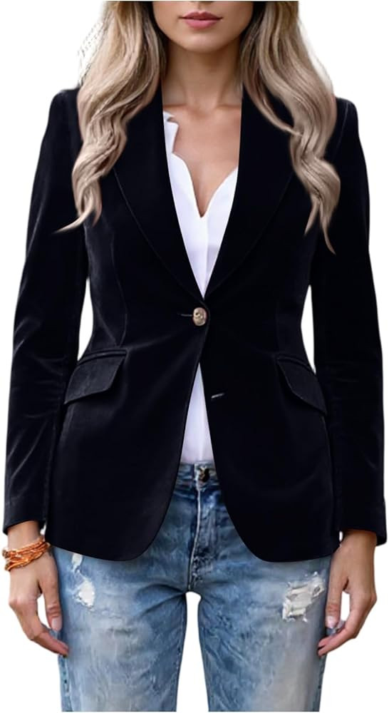 Velvet Blazer Women Dressy One Button Business Casual Work Blazers Jackets Fashion Velour Suit Ou... | Amazon (US)