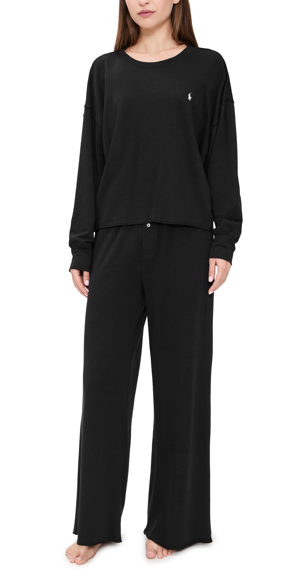 Polo Ralph Lauren Crew Neck Wide Leg Pants Set Black S | Shopbop