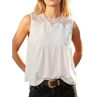 Funlingo Womens Lace Tank Top Sleeveless Flared Mesh Swing Blouse Dressy Casual B… | Amazon (US)