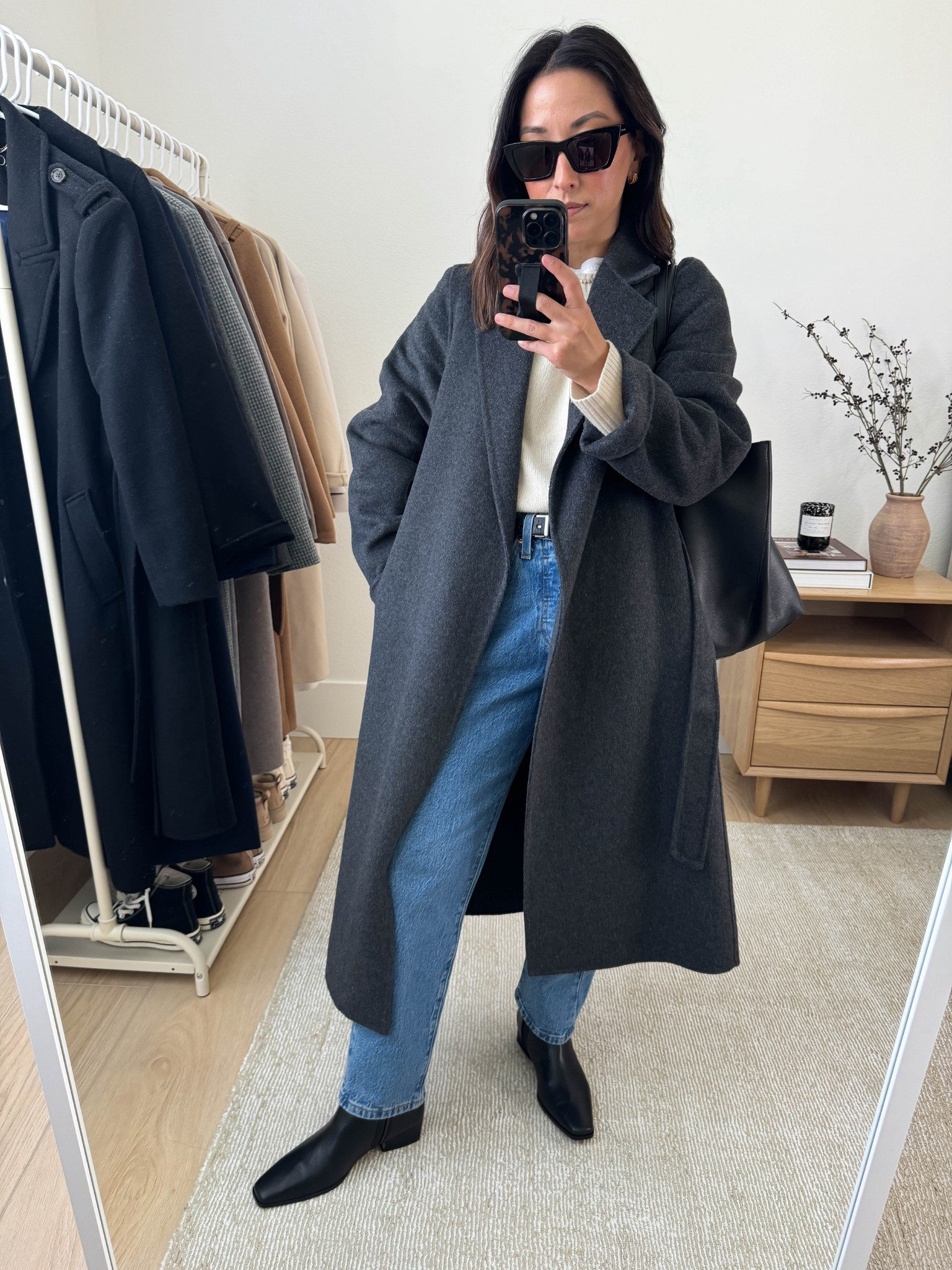 Outfit ideas with flat ankle boots.

Mango Handmade Belted coat xxs - Mine is older. They still have this style, but the fit is different. It's longer and more classic fit. 
Everlane cashmere sweater xs
Levis 501 Crop jeans Size 26
Steve Madden Dorothea boots size 6
Mansur Gavriel Tote
YSL sunglasses
Calvin Klein belt

Fall outfits, fall style, petite style, boots 

#LTKPetite #LTKCyberWeek #LTKSeasonal