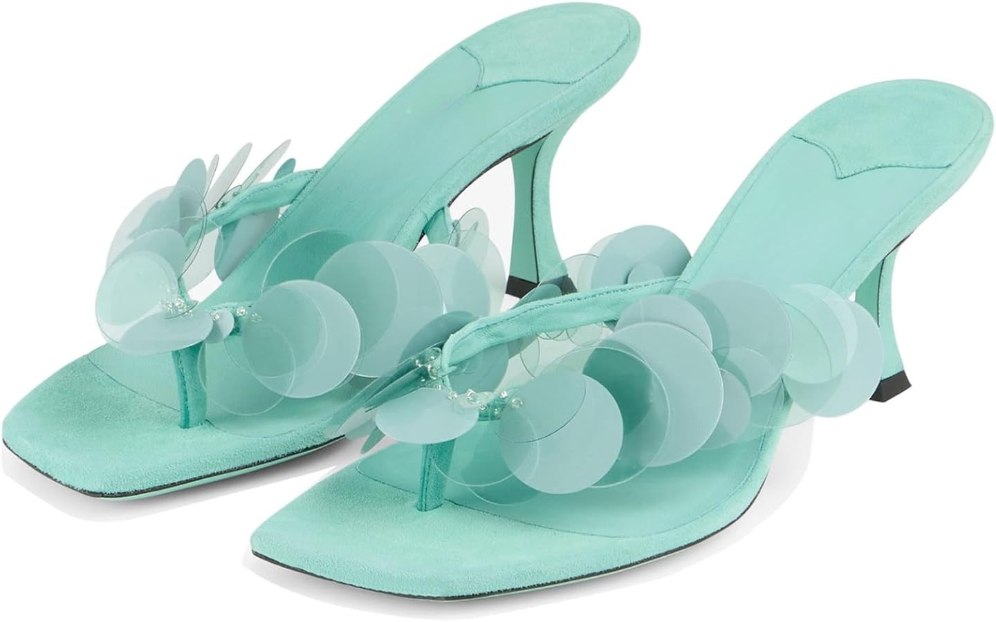 Goolita Women's Suede Sequin Stiletto Heels Flip Flops Open Square Toe Strappy Thong Slide Heeled... | Amazon (US)