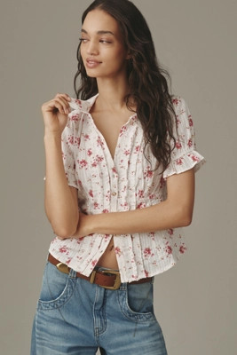 The Keira Waisted Tuxedo-Front Blouse by Pilcro | Anthropologie (US)