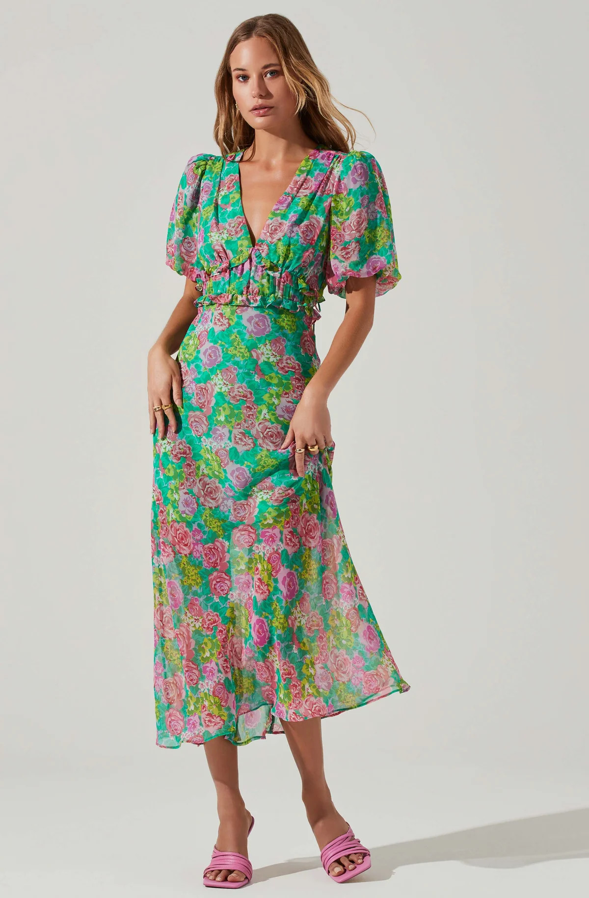 Esperanza Floral Puff Sleeve Midi Dress | ASTR The Label (US)