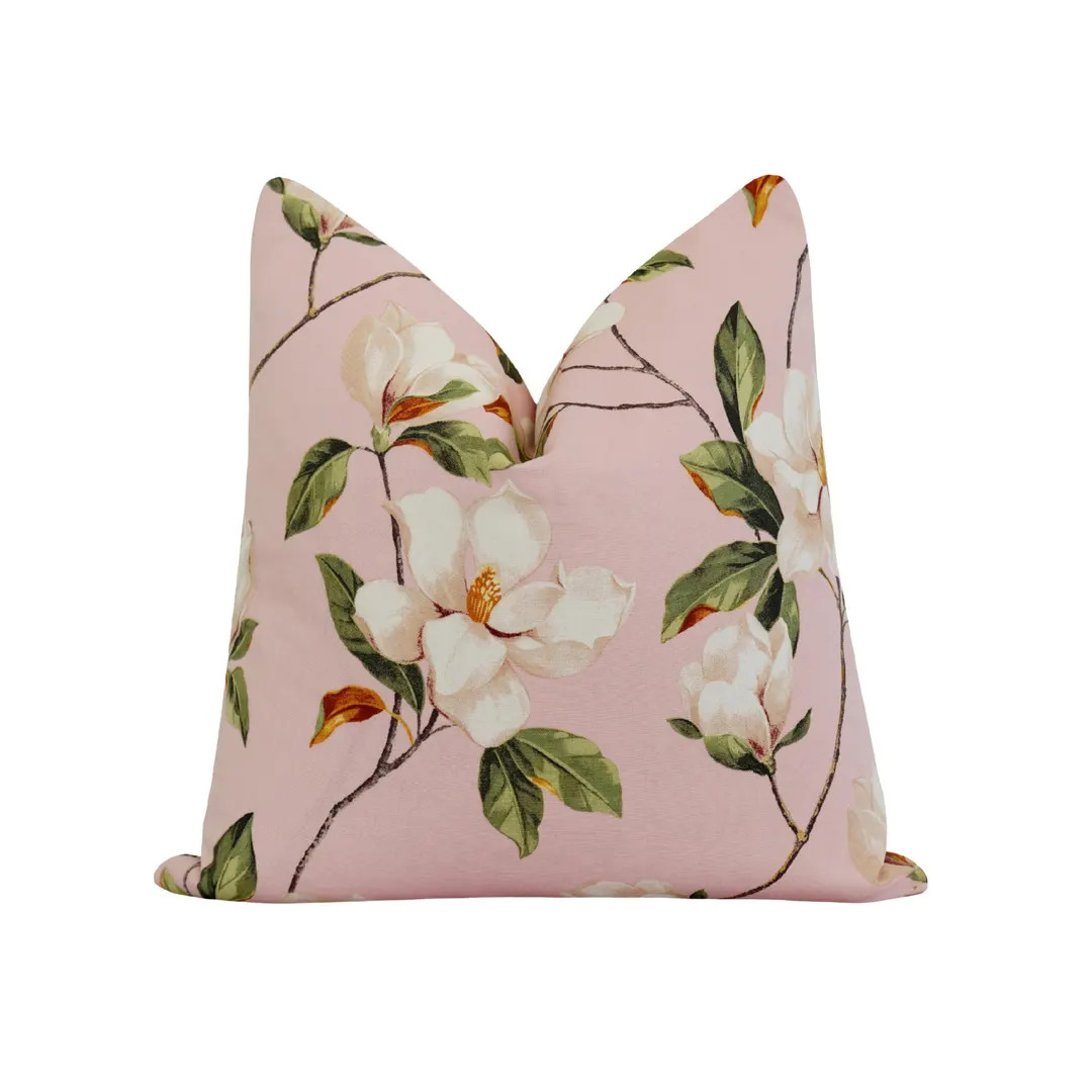 Petal Pink Magnolia Pillow Cover • Double Sided Floral Throw Pillow Case • Handmade Spring De... | Etsy (US)