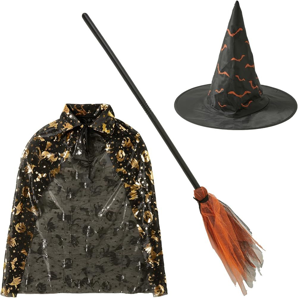 Halloween 3 Pack Witch Accessories Wicked Witch Broom Hat Cloak | Amazon (US)