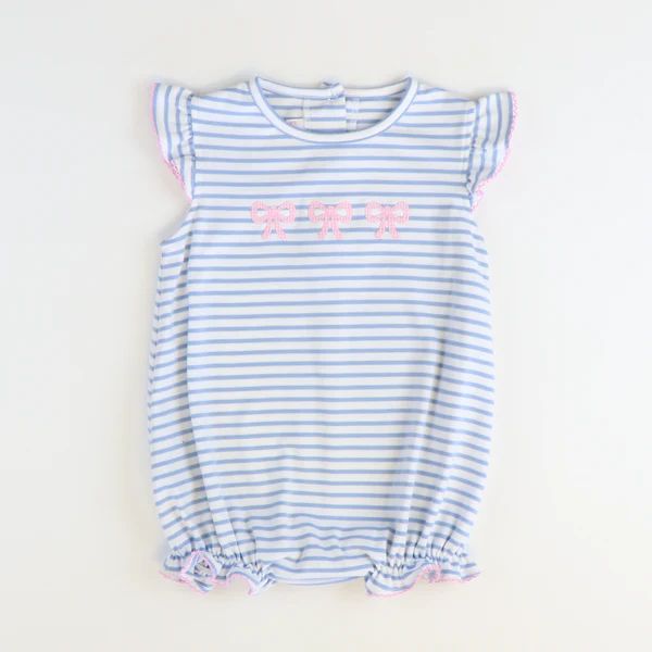 Appliquéd Bows Girl Bubble - Cloud Stripe Knit | Southern Smocked Co.