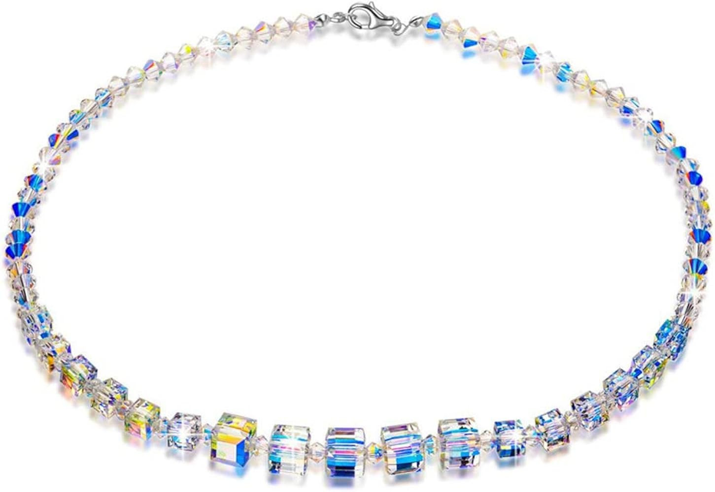Iridescent Crystal Necklace For Women Colorful Beaded Chain Clear Glass Chunky Dainty Acrylic Ab ... | Amazon (US)