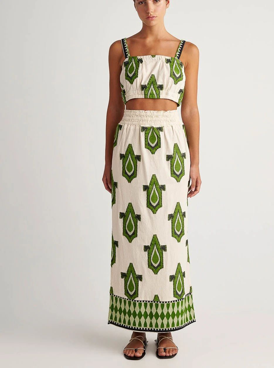 Muses Maxi Skirt in Green | Beau & Ro