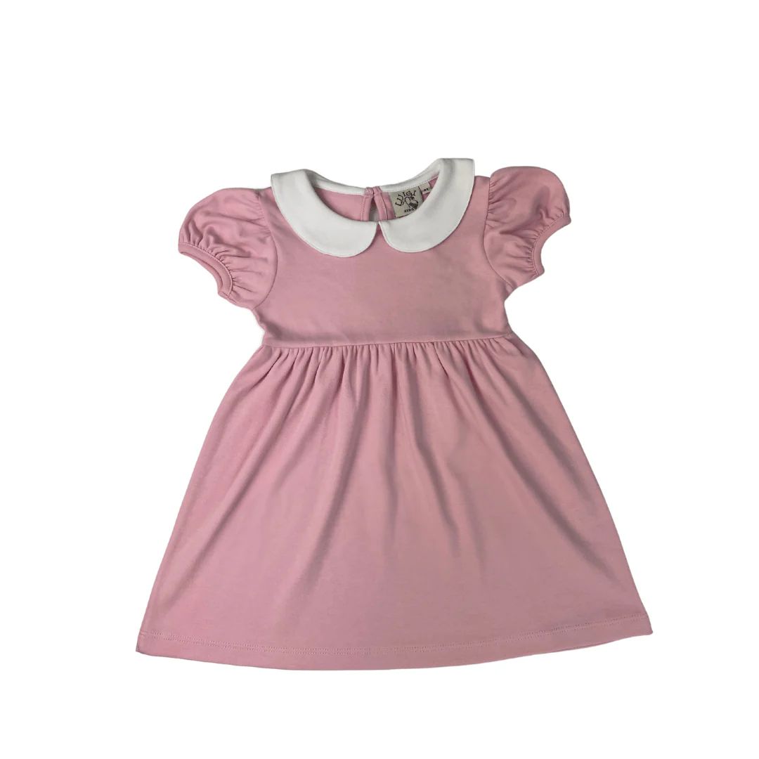 short sleeve peter pan collar dress in light pink | Ellifox