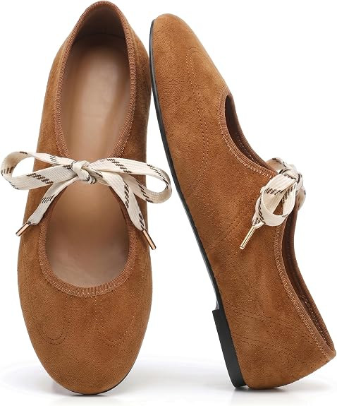 Lace up Ballet Flats for Women Round Toe Mary Jane Ballerina Flats | Womens Flats Sneaker Flats M... | Amazon (US)