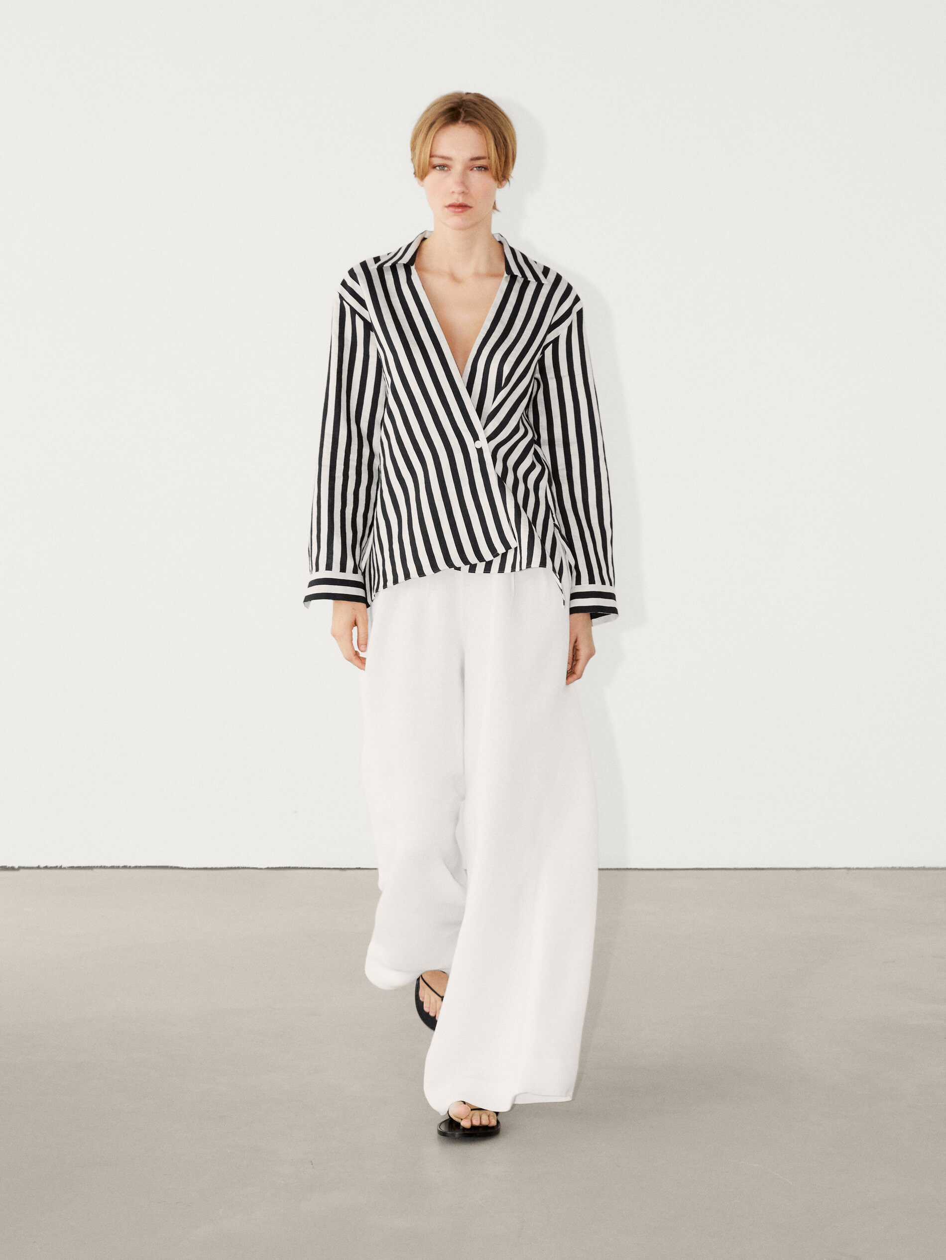Striped linen blend shirt | Massimo Dutti US