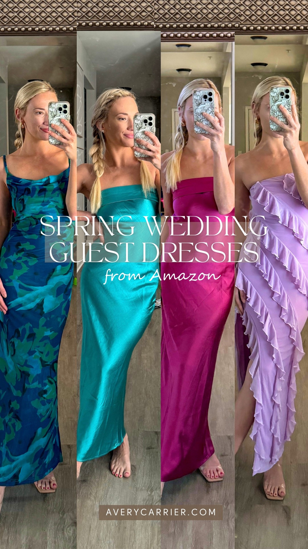 Spring wedding guest dresses from Amazon 🌸🩵 colorful maxi dresses for spring or summer events.

SIZING: wearing size S in all dresses. 

#LTKStyleTip #LTKFindsUnder50 #LTKWedding